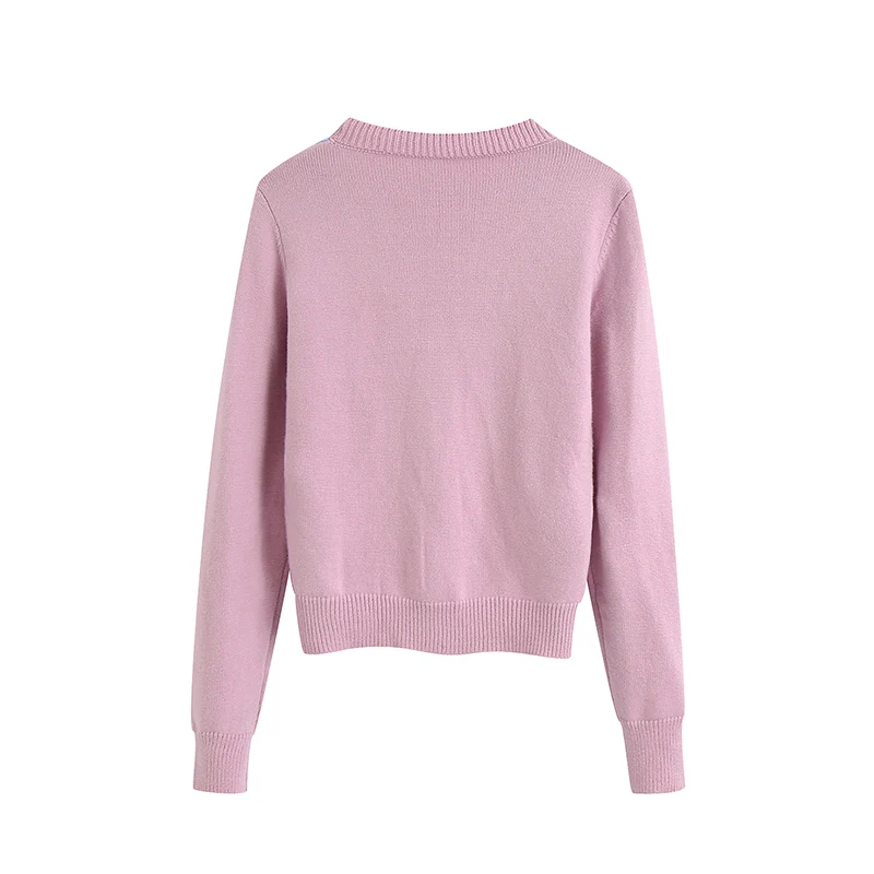 

Women Cardigan Vintage Stylish Geometric Pattern Short Knitted Sweater Fashion Long Sleeve England Style Outerwear Chaqueta