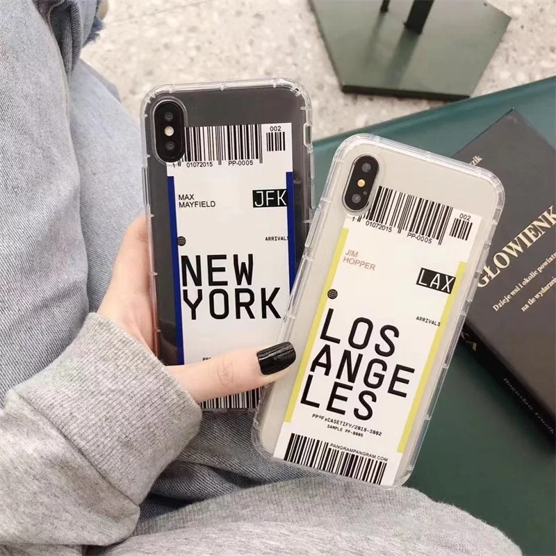 US City Label Bar code new York Phone Case For iPhone 11 Pro Xs MAX XR X 6 6s 7 8 plus Simple letter Clear soft silicon Cover |