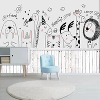custom 3d photo mural hand painting cartoon animals wallpaper non woven embossed baby kids bedroom background wall decoration