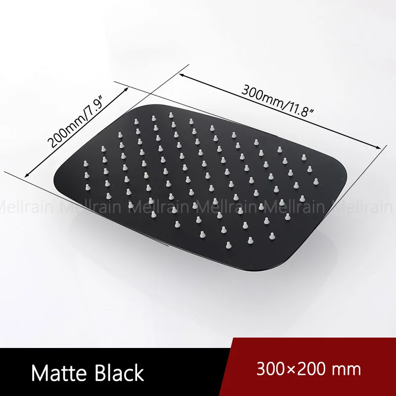 Black 12 inch Черная и хромированная ультратонкая душевая головка дождя в форме скругленного прямоугольника дизайн из нержавеющей стали аксессуары для душевой и ванной Топ распыления - Цвет: Black 12 inch