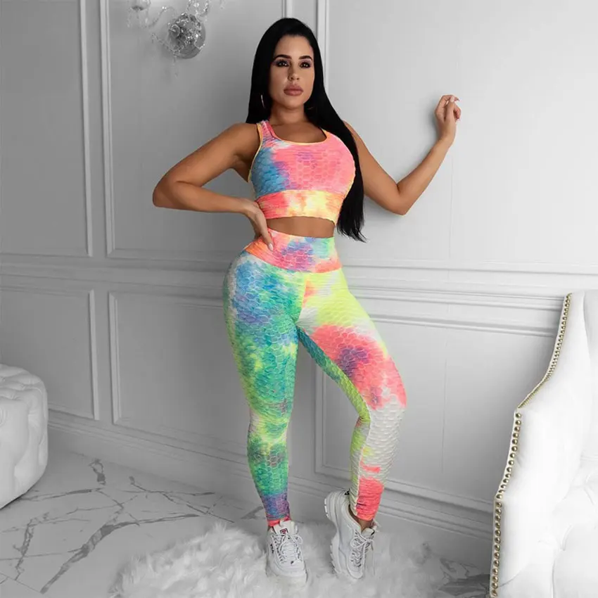 

2peice Sportswear Yoga Sets Sexy Colorful Print Women Fitness Gym Wear Tracksuit Sports Bra High Waist Hip lift Leggings, ZF896