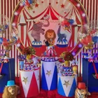 Цирковая тематика украшение для вечеринки, слон, лев, Зебра, птица, полосатый набор одноразовой посуды с животными, товары для детского дня рождения