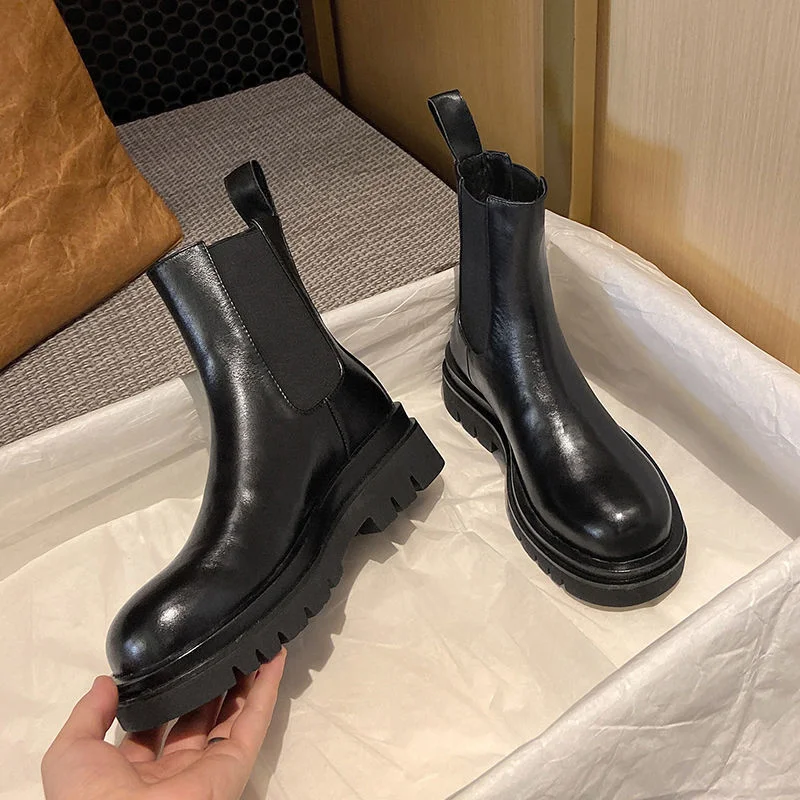

Women Boots Stretch Fabric Pu Leather Non Slip Short Ladies Platform Ankle Female Solid Comfort Shoes New Fashion