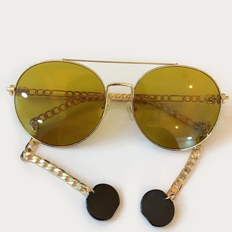 Metal Frame Round Sunglasses Women 2020 Vintage Brand Design Sunglasses With Chain Women/Men Luxury Oculos De Sol Gafas