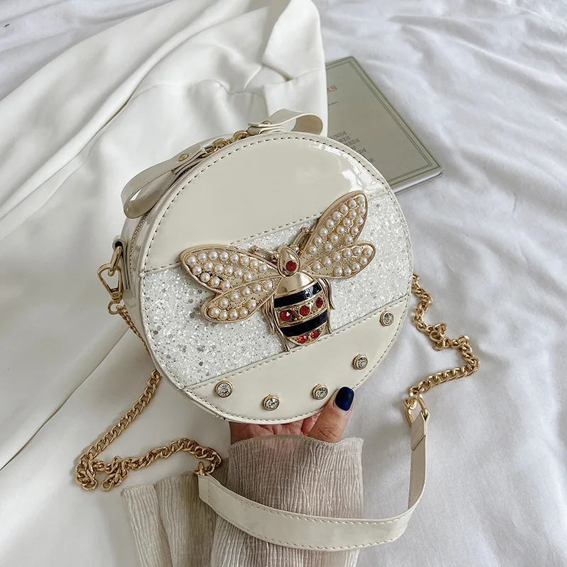 

2021 New Painted Fashion Circular Chain Single Shoulder Small Round Bag Purses and Handbags Luxury Designer Lipstick Bag