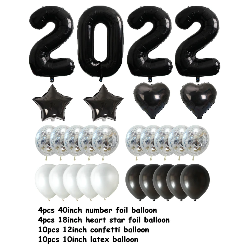 

28pcs/lot 2022 Happy New Year Letter Foil Balloons Marry Christmas Event Party Decoration 18inch Gold Silver Star Balls Supplies