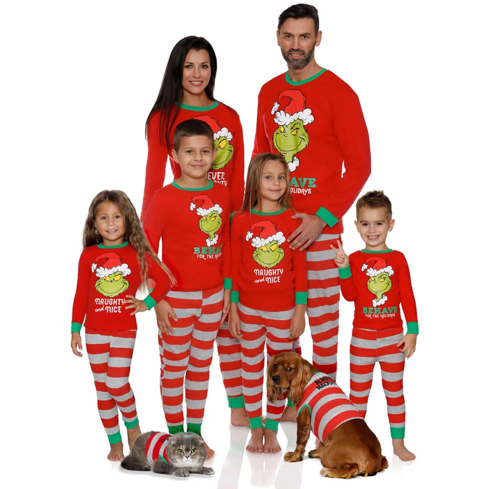 Conjunto de pijama navide&ntilde;o a juego para el hogar, ropa de dormir con tem&aacute;tica Grinch, para pap&aacute;, mam&aacute; y ni&ntilde;os, 2 piezas-0
