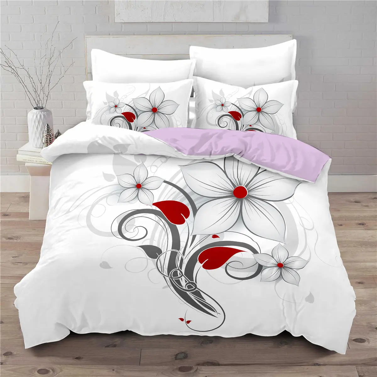

2/3pcs Simple Flowers Bedding Set Soft Plant Duvet Cover Sets Luxury Queen King Size Quilt Covers With Pillowcase Home Textile