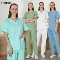 female clinic nursing medical uniform suit wholesale multicolor with shoulder buckle lab staff protective scrubs surgical gown