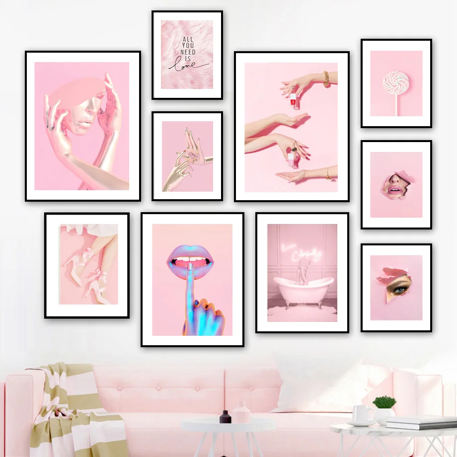

Pink Heels Bathtub Sexy Lips Paris Tower Wall Art Canvas Painting Nordic Posters And Prints Wall Pictures For Living Room Decor