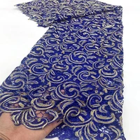 royal blue african lace fabric 2022 high quality nigerian gold line water soluble material french guipure net for sewing clothes
