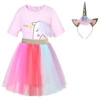 unicorn cotton pink t shirt color yarn skirt headdress childrens holiday cosplay holiday dress suit skirt