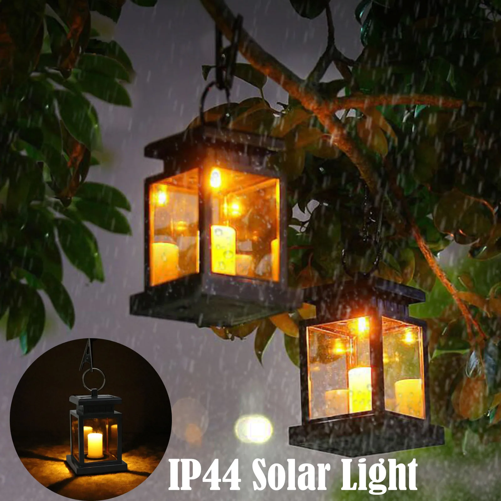 

2pc Waterproof LED Solar Garden Light Flickering Flameless Candle Outdoor Lighting Hanging Smokeless Solar Lantern for Camping