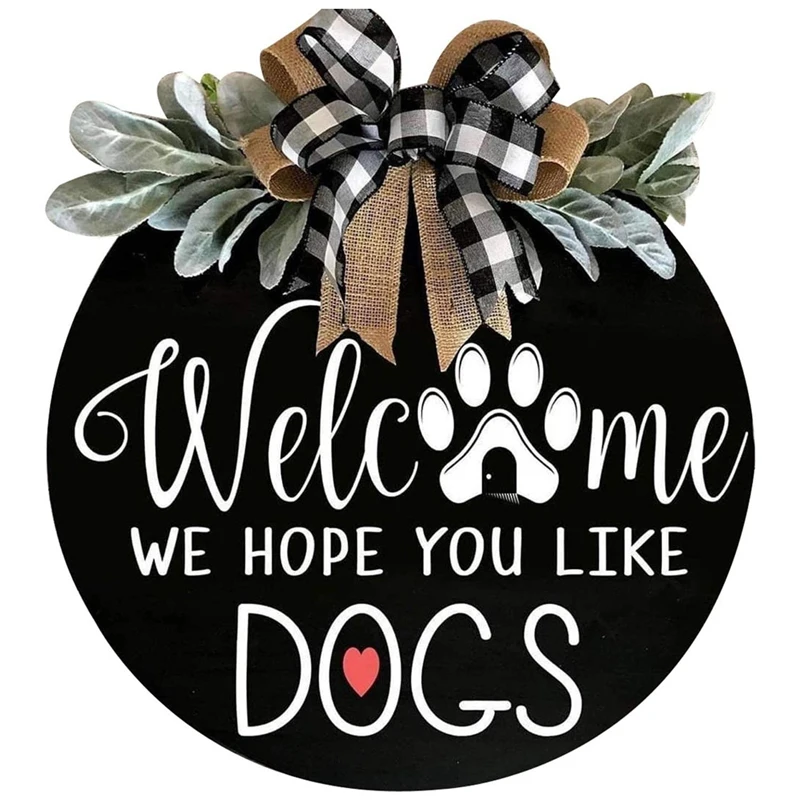 

Добро пожаловать в венок, знак для фермерского дома, украшение для крыльца, мы надеемся, что вам нравятся собаки, для новоселья, праздника, ук...