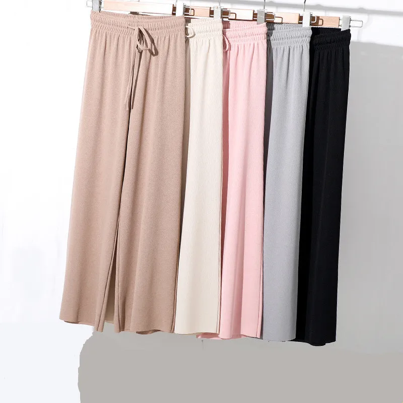 

Summer High Waist Loose Ice Silk Straight Wide-leg Pants Women's Thin Ankle-length Pants Drape Straight-leg Casual Pants Cool