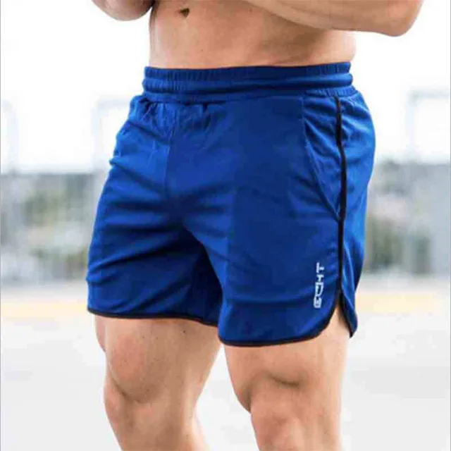 blue Новые модные мужские спортивные шорты, брюки, хлопковые спортивные штаны для бодибилдинга, фитнеса, шорты для бега, повседневные спортивные мужские шорты - Цвет: blue