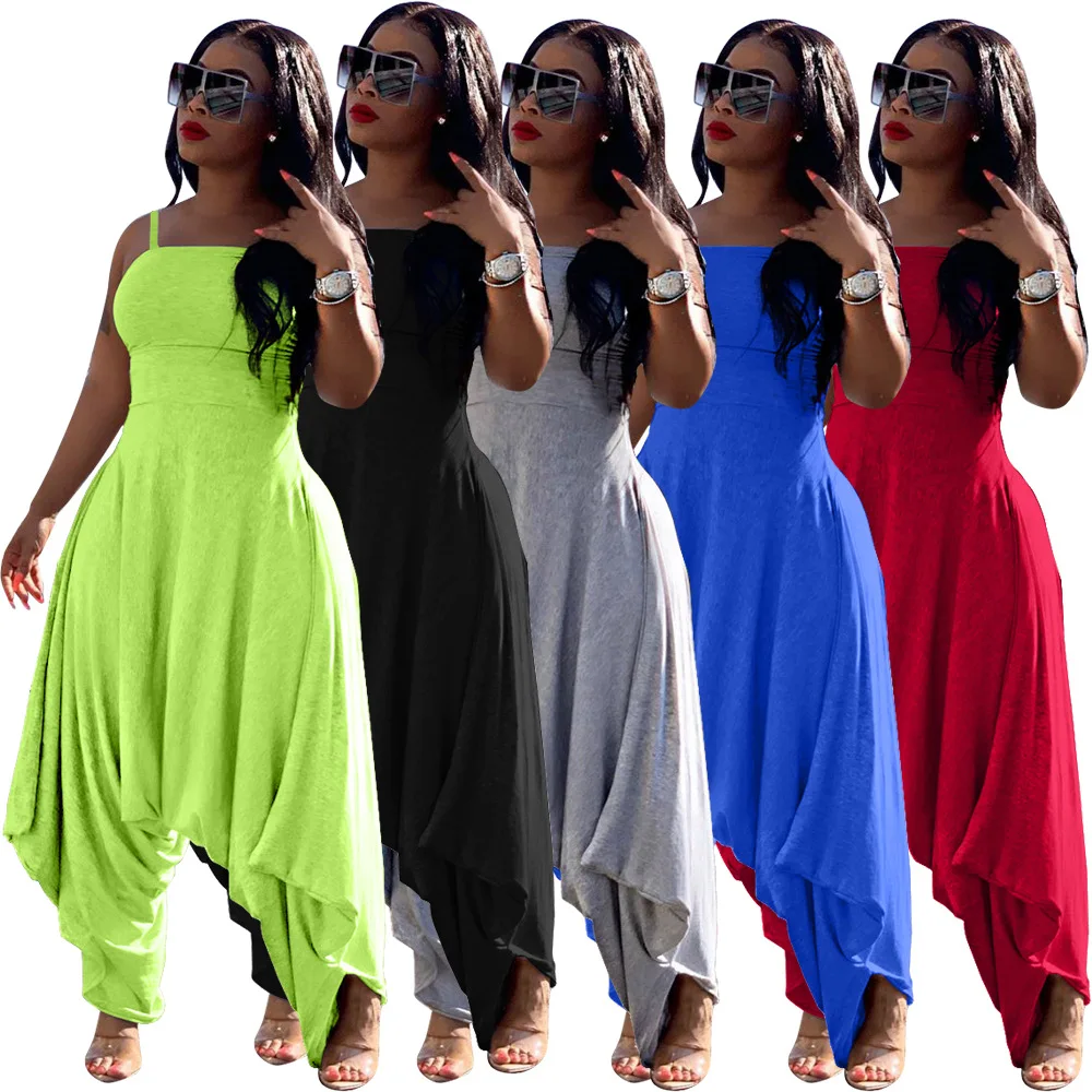 Occident Fashion Sexy Occident Women's Wear Hot Style Pure Color Sexy Haloon Pants Jumpsuit LS6306