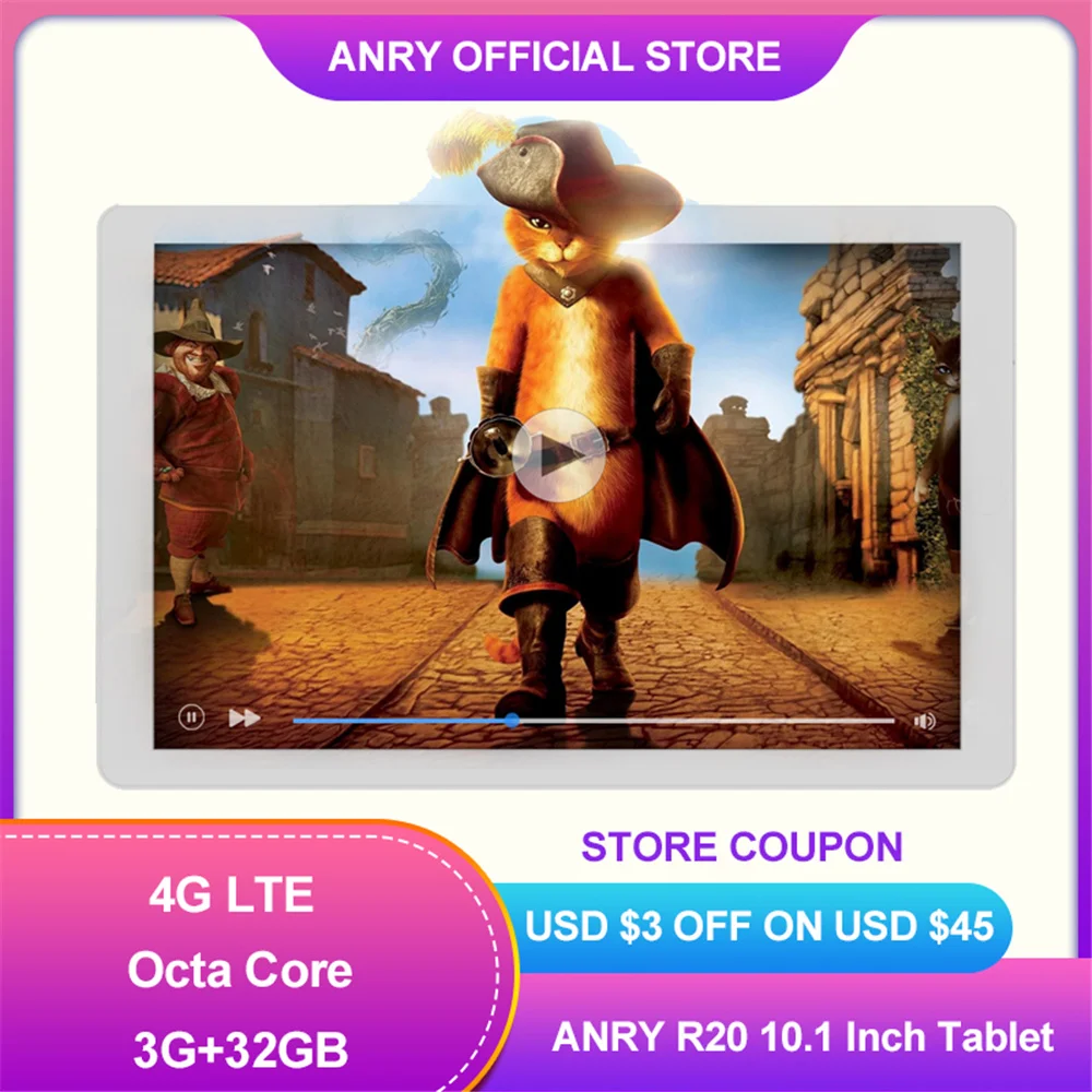 Анри планшет 10 1 дюймов Android 8 4G Телефонный звонок Octa Core 2Гб Оперативная память + 32