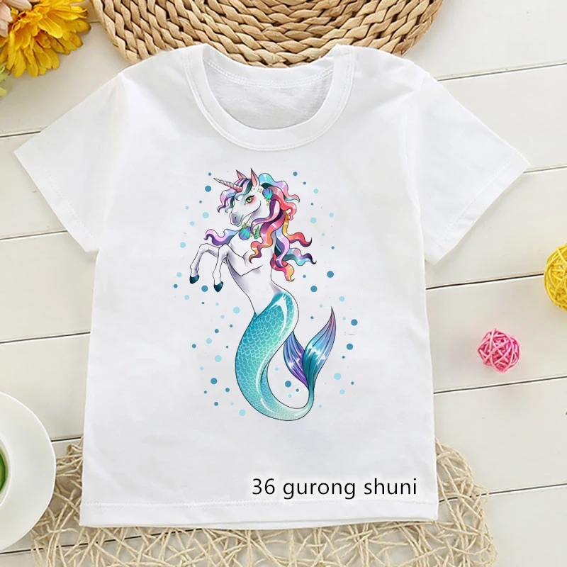 

Kawaii girls t-shirt cute fish and unicorn cartoon print girls clothes fun kids tshirt summer high quality pink white shirt tops