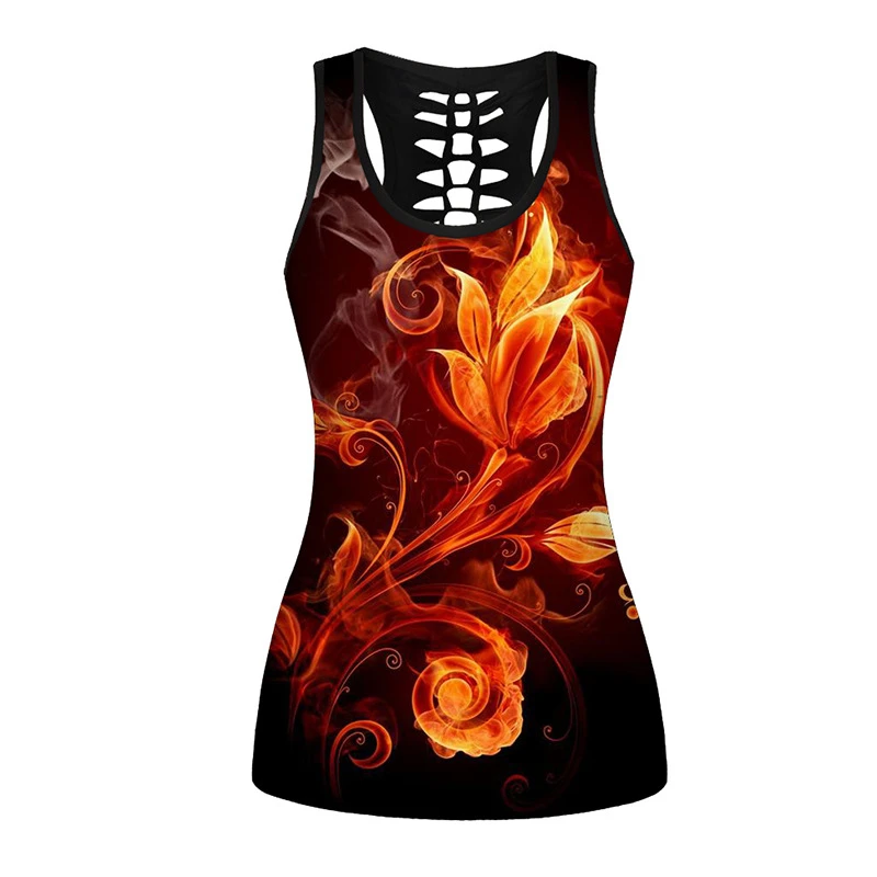Summer Women Sport Vest Fire Skull 3D Print Sleeveless Shirt Quick Dry Gym Running Fitness Tank Tops Oversized Undershirt Female