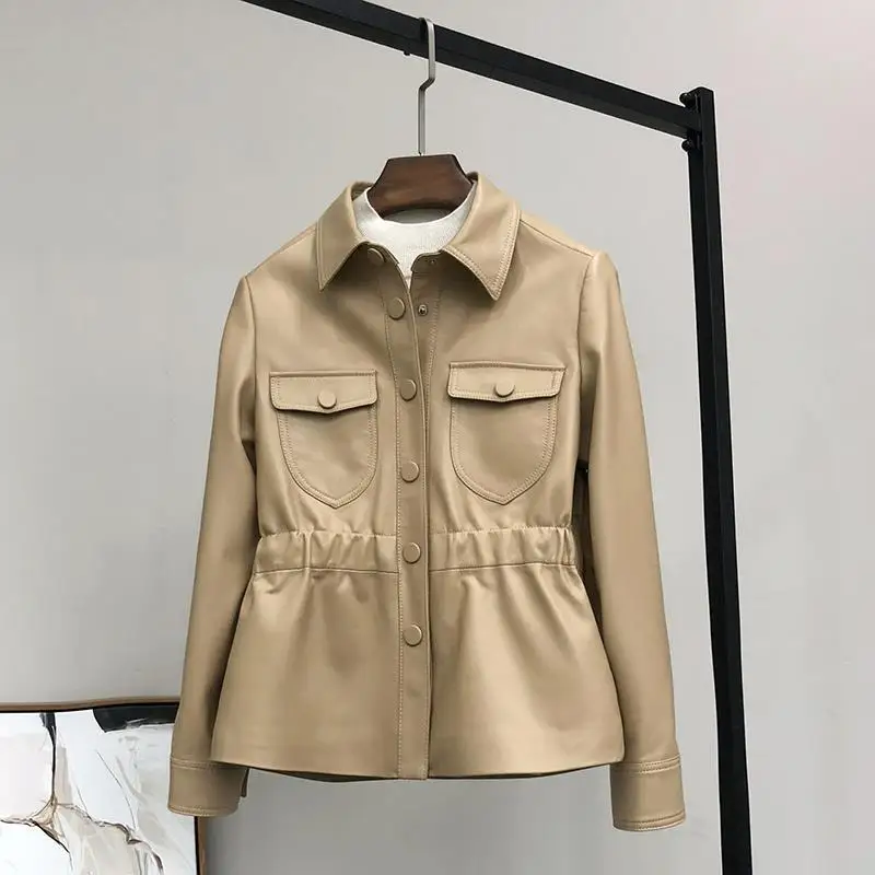 

Leather short waist jacket