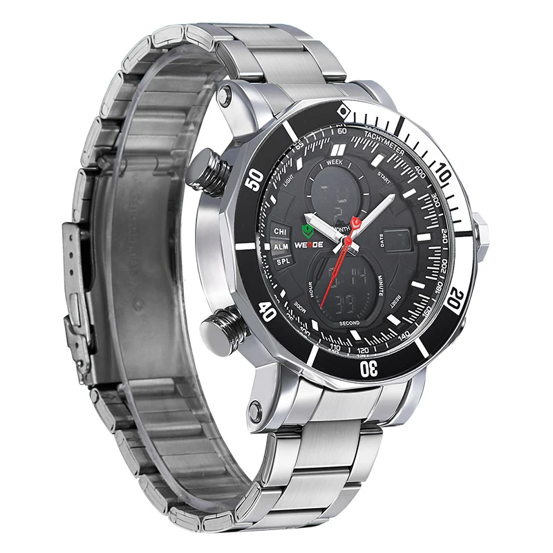 WEIDE мужские спортивные кварцевые часы с цифровым календарем из нержавеющей стали