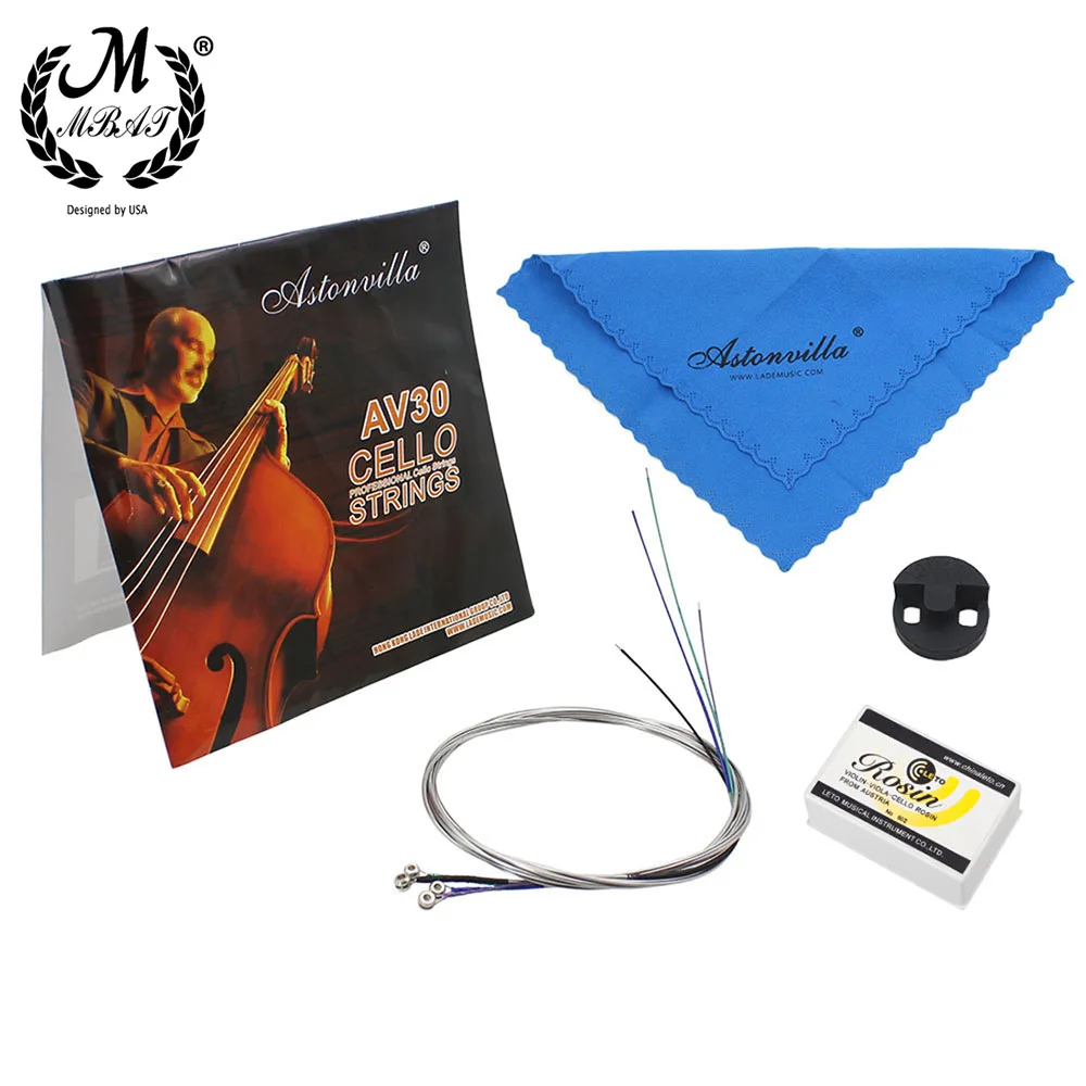 

M MBAT High Quality 4pcs/Set Cello Accessories Steel Wire Cello String Pure Cotton Wiper Rosin Muffler for String Accessories