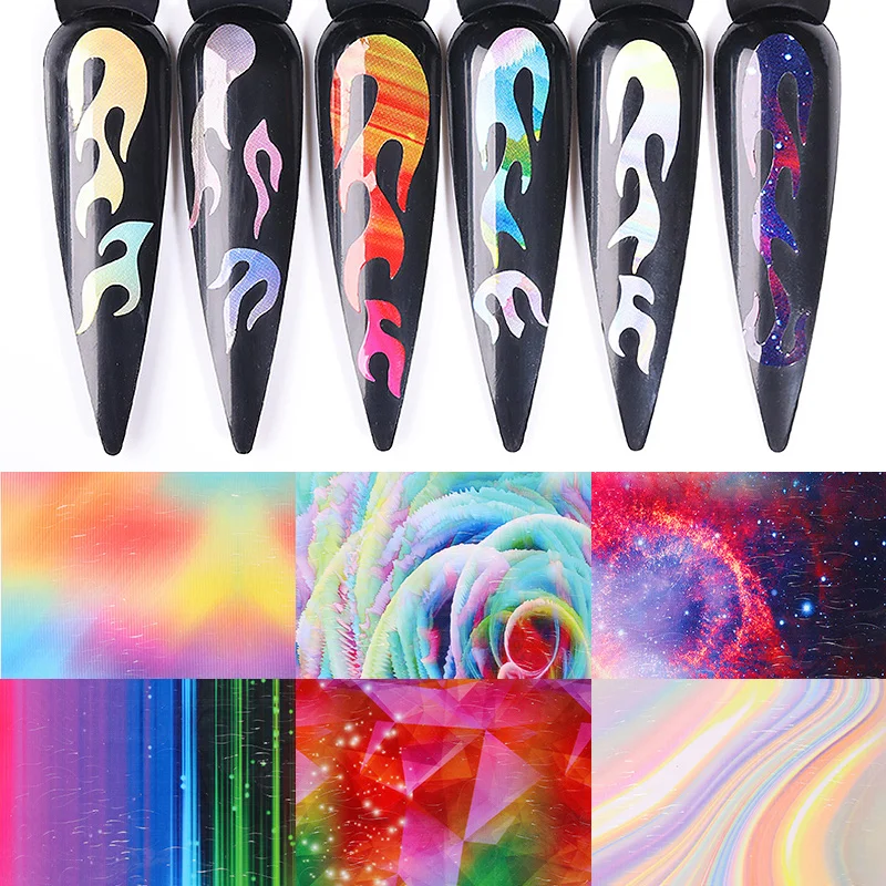 1 лист 3D Виниловые наклейки для ногтей трафарет полые полоса лента лазерная