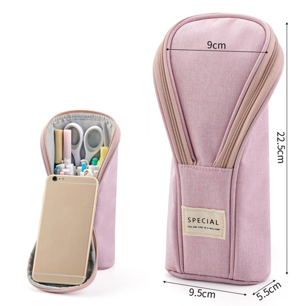 stand up pencil case canvas pencil holder mobile phone bracket function desk organizer makeup cosmetic bag free global shipping