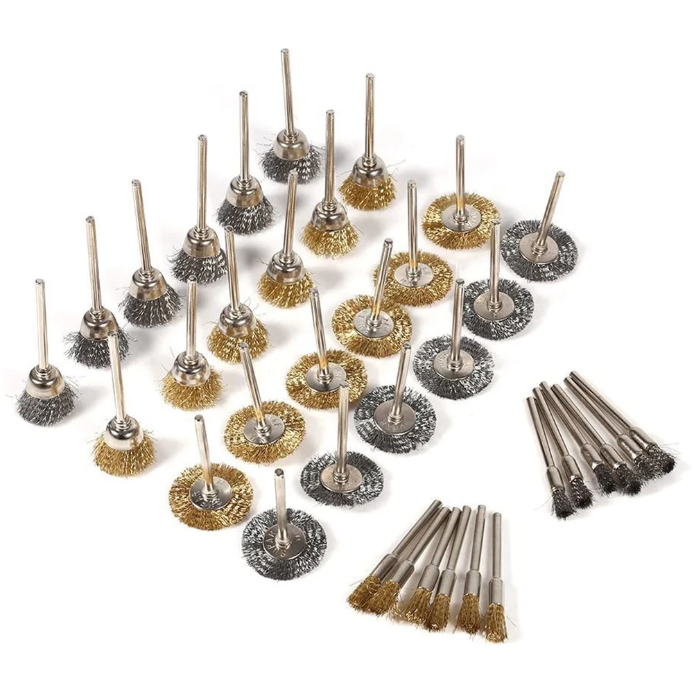 

36Pcs Brass Brush Steel Cleaning Wire Wheels Brushes Drill Rotary Tools Polishing Rotary Tools Metal Rust Removal Brush Set NICE