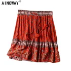 Винтажная шикарная Женская юбка в стиле хиппи, красная женская пляжная юбка в богемном стиле из искусственного хлопка с эластичной талией, мини-юбки в стиле бохо