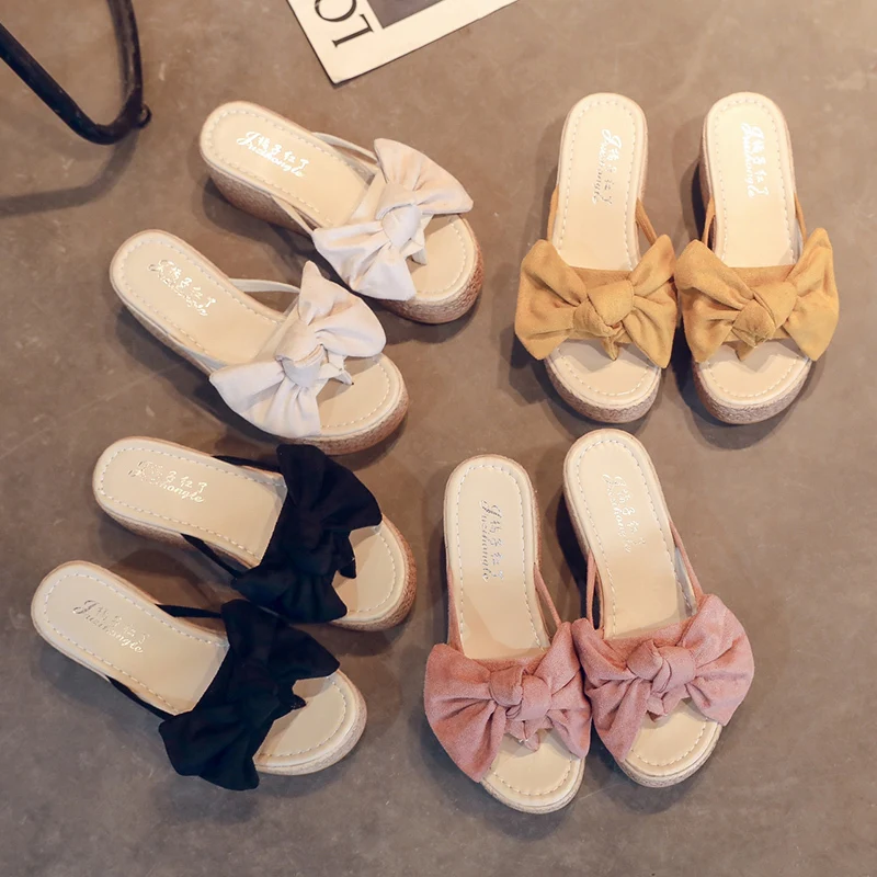 

Sweet Bow-knot Women Slippers Ladies High Heels Creepers Flats Cozy Slides Platform Sandals Wedges Beach Shoes Women Loafers