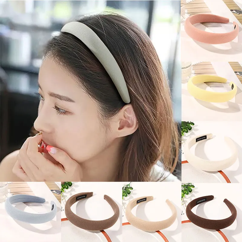 

Korea Candy Color Bezel Head Hoop Sweet Padded Headband for Women Thick Sponge Non-slip Hair Hoop Hairband Cotton Headbands