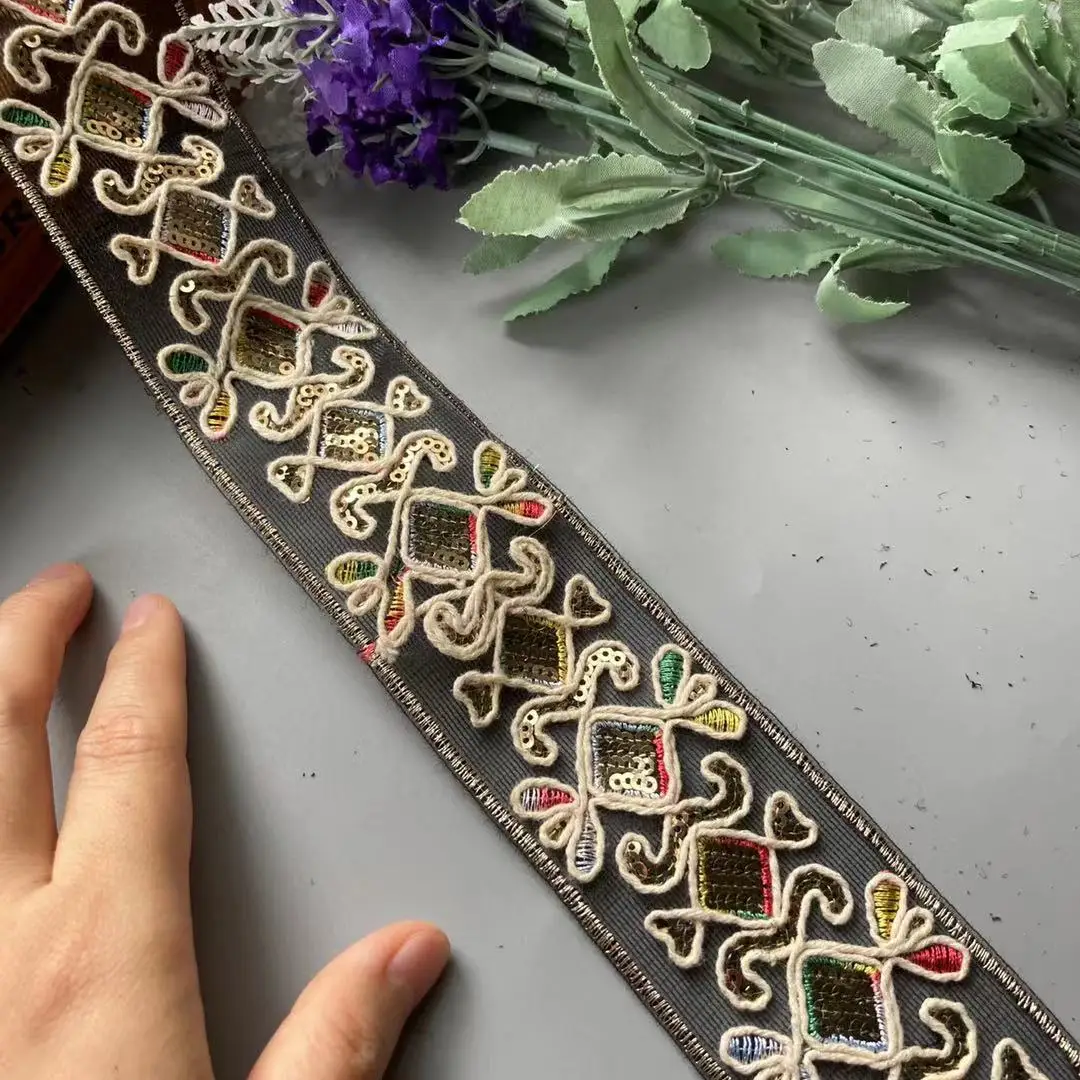 1 ярда кружевная бейка 50 мм разноцветная этническая нить сетка с блестками лямка