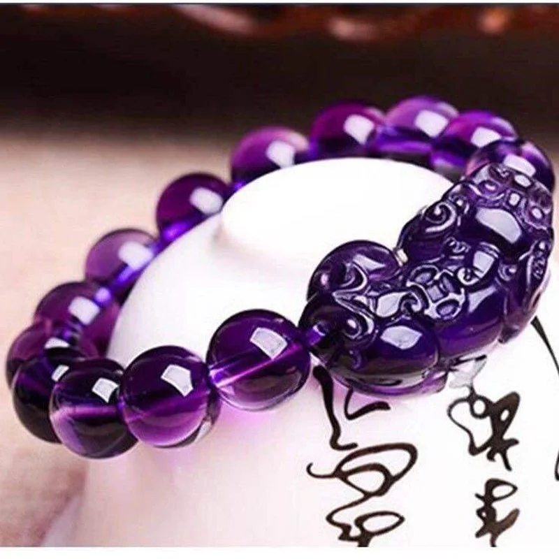Feng Shui Wealth Bracelet Amethyst PIXIU Bracelet Crystal Beads Bracelet Attract Lucky Gift for Man Woman Couple Friend Gifts
