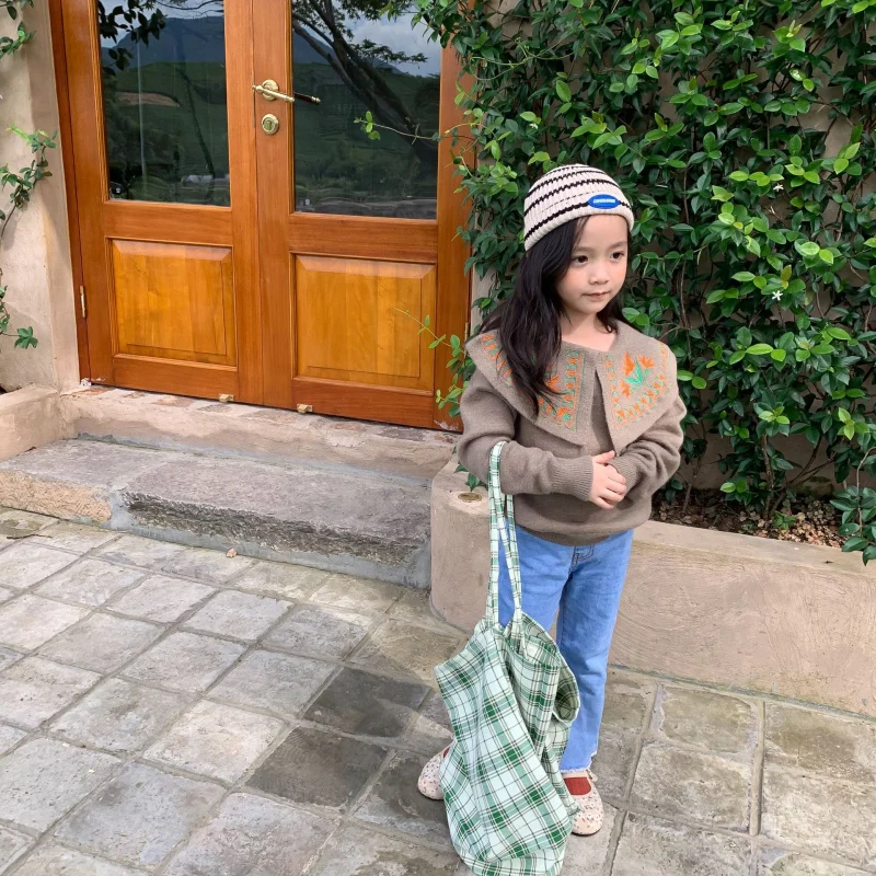 

Girls Sweater Baby's Coat Outwear 2021 Khaki Thicken Warm Winter Autumn Knitting Scoop Jacket Long Sleeve Children's Clothing