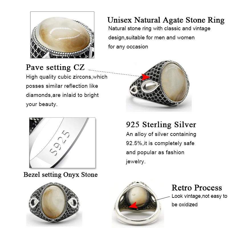 Черный Полированный Галечный пляж мужчины женщины кольцо из натуральной 925