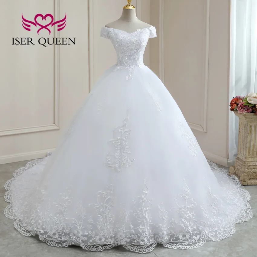 Элегантное платье с аппликацией из кружева свадебное со шлейфом Бальные 2021 в