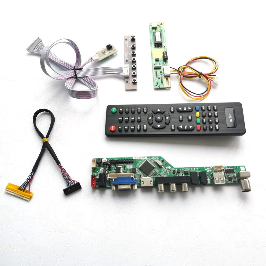 

For B141EW03 V3 V5 VB LCD Panel Monitor VGA USB AV LVDS 1CCFL 30Pin TV Drive Card Board Keyboard+Remote+Inverter DIY Kit