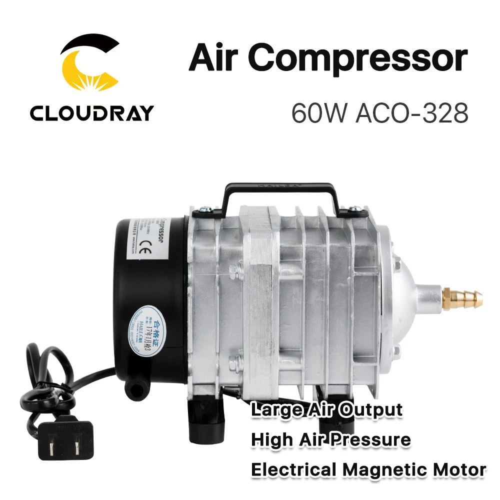 Cloudray 60 Вт Воздушный Компрессор Электрический магнитный воздушный насос для CO2 лазерная гравировка резка машина ACO-328