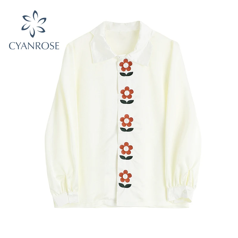 Женская винтажная рубашка с длинным рукавом свободная однобортная блузка