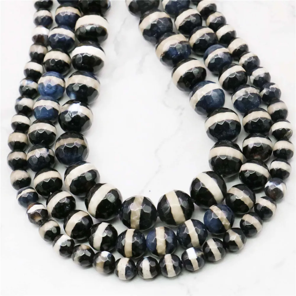 Бусины Из Натурального оникса для женщин и девушек Круглые граненые черные белые