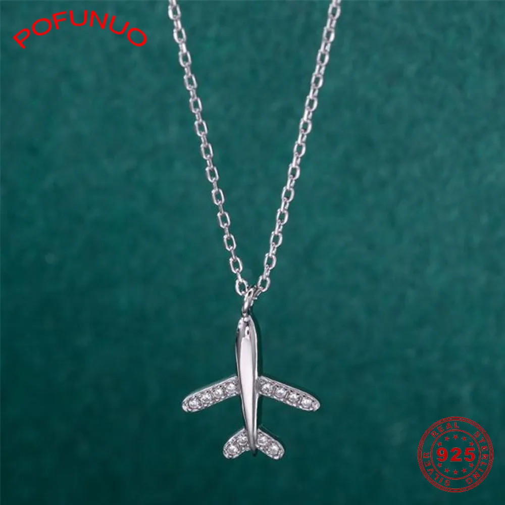 Серебряное ожерелье POFUNUO с подвеской в виде самолета серебро 925 пробы для молодой
