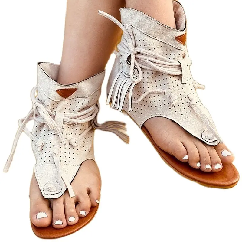 

Retro Women's Sandals 2021 Gladiator Ladies Clip Toe Vintage Boots Casual Tassel Rome Fashion Summer Woman Shoes Female New