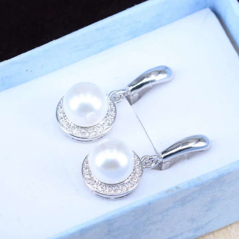 Белое жемчужное ожерелье из серьг кольца и кулона для женщин 45 см цепь 925