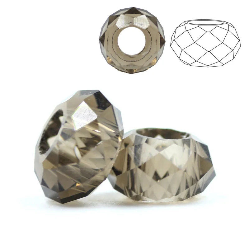 

Crystal Beads With Large Hole 8x14mm Big Hole Faceted Glass Round Spacer Beads for Charm Bracelets Making DIY Wholesale In Bulk
