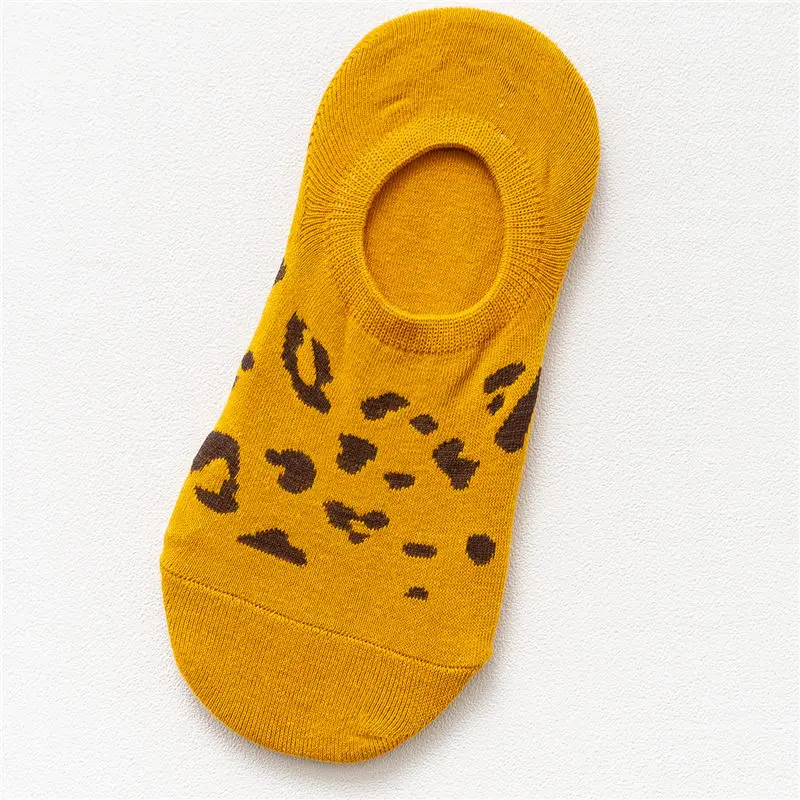 Yellow Леопардовый рисунок хлопковые незаметные носки женские модные летние носки милые смешные короткие носки для девочек Прямая поставка - Цвет: Yellow