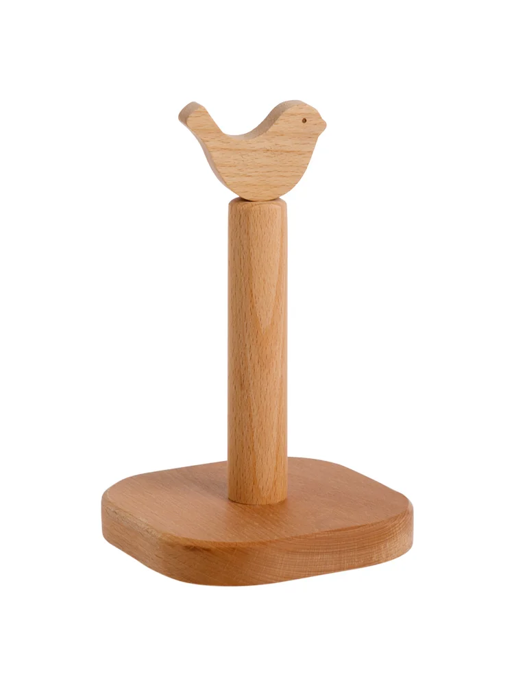 

Paper Towel Rack Shelf Kitchen Countertop Solid Wood Vertical Toilet Paper Roll Holder
