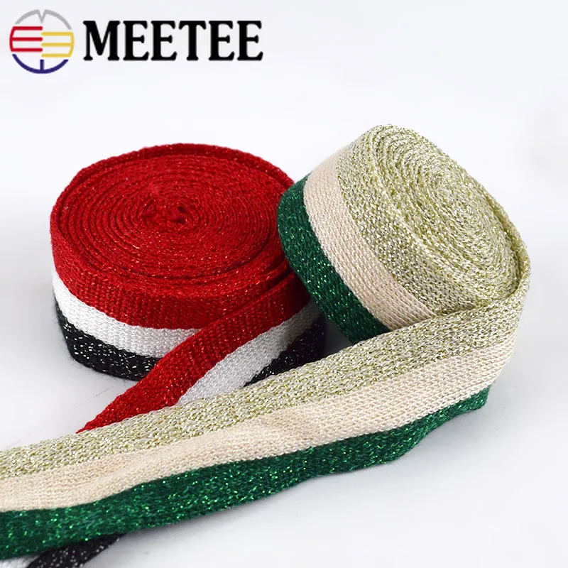 Трикотажные ленты в полоску золотого и серебряного цвета 12 м 25 мм спортивные для