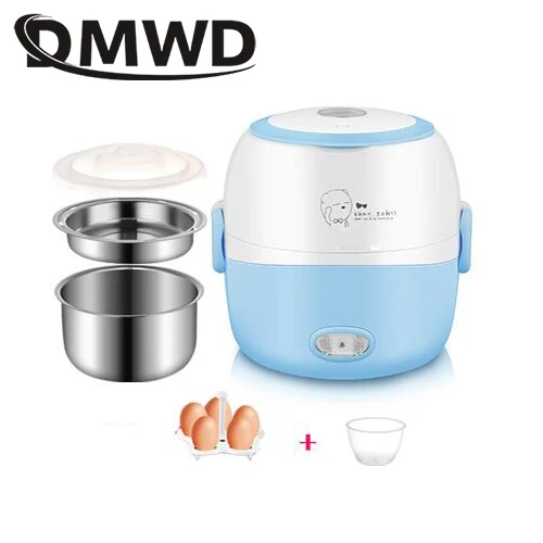 Sky Blue DMWD Мини рисоварка изоляция Отопление Электрический Ланч-бокс 2 слоя портативный Пароварка многофункциональный автоматический пищевой контейнер ЕС - Цвет: Sky Blue